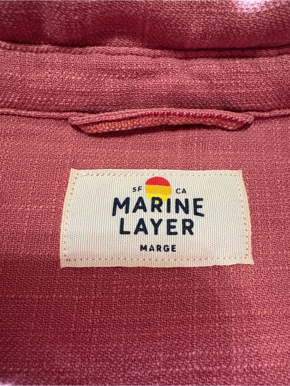 Marine Layer Stretch Selvage Button Up Mens Size Marge Rose Red Long Sleeve - Picture 3 of 7